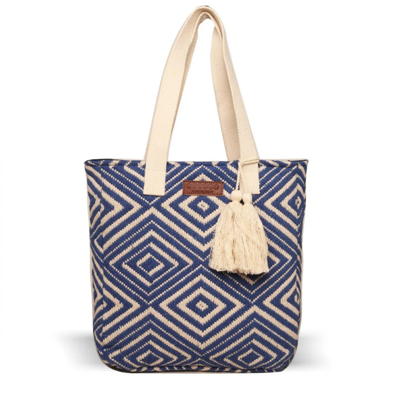 Women Blue Diamond Shopper Bag With Tassels