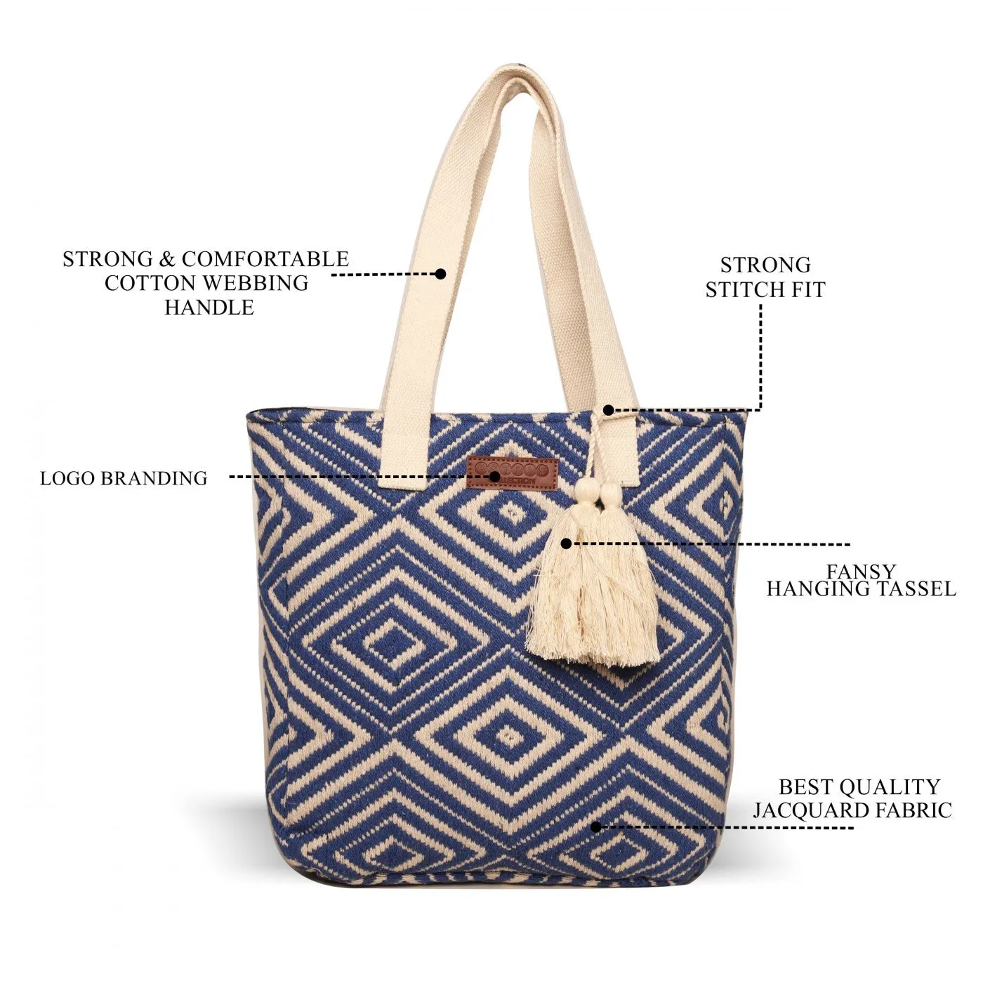 Women Blue Diamond Shopper Bag With Tassels